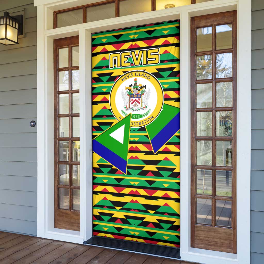 Nevis in Saint Kitts and Nevis Door Cover Geometric Pattern and Coat of Arms - Wonder Print Shop