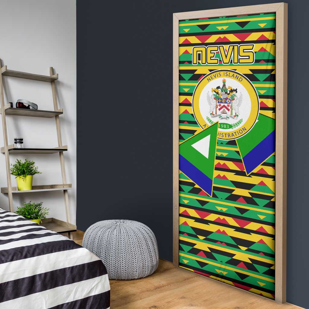 Nevis in Saint Kitts and Nevis Door Cover Geometric Pattern and Coat of Arms - Wonder Print Shop