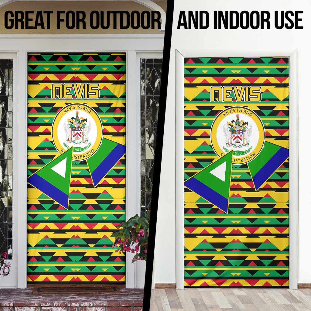 Nevis in Saint Kitts and Nevis Door Cover Geometric Pattern and Coat of Arms - Wonder Print Shop