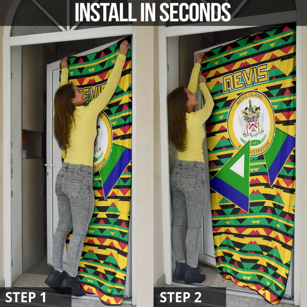 Nevis in Saint Kitts and Nevis Door Cover Geometric Pattern and Coat of Arms - Wonder Print Shop