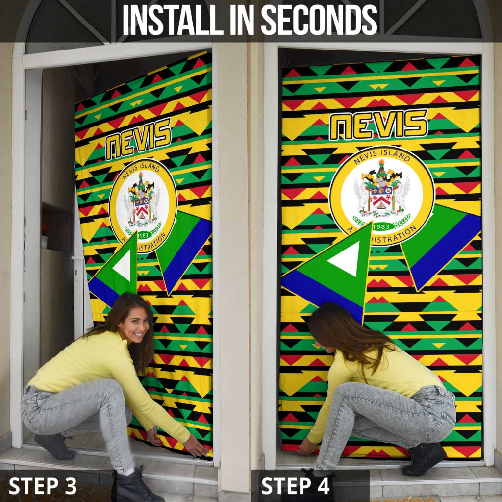 Nevis in Saint Kitts and Nevis Door Cover Geometric Pattern and Coat of Arms - Wonder Print Shop