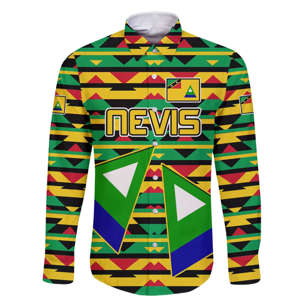 Nevis in Saint Kitts and Nevis Family Matching Long Sleeve Bodycon Dress and Hawaiian Shirt Geometric Pattern and Coat of Arms - Wonder Print Shop