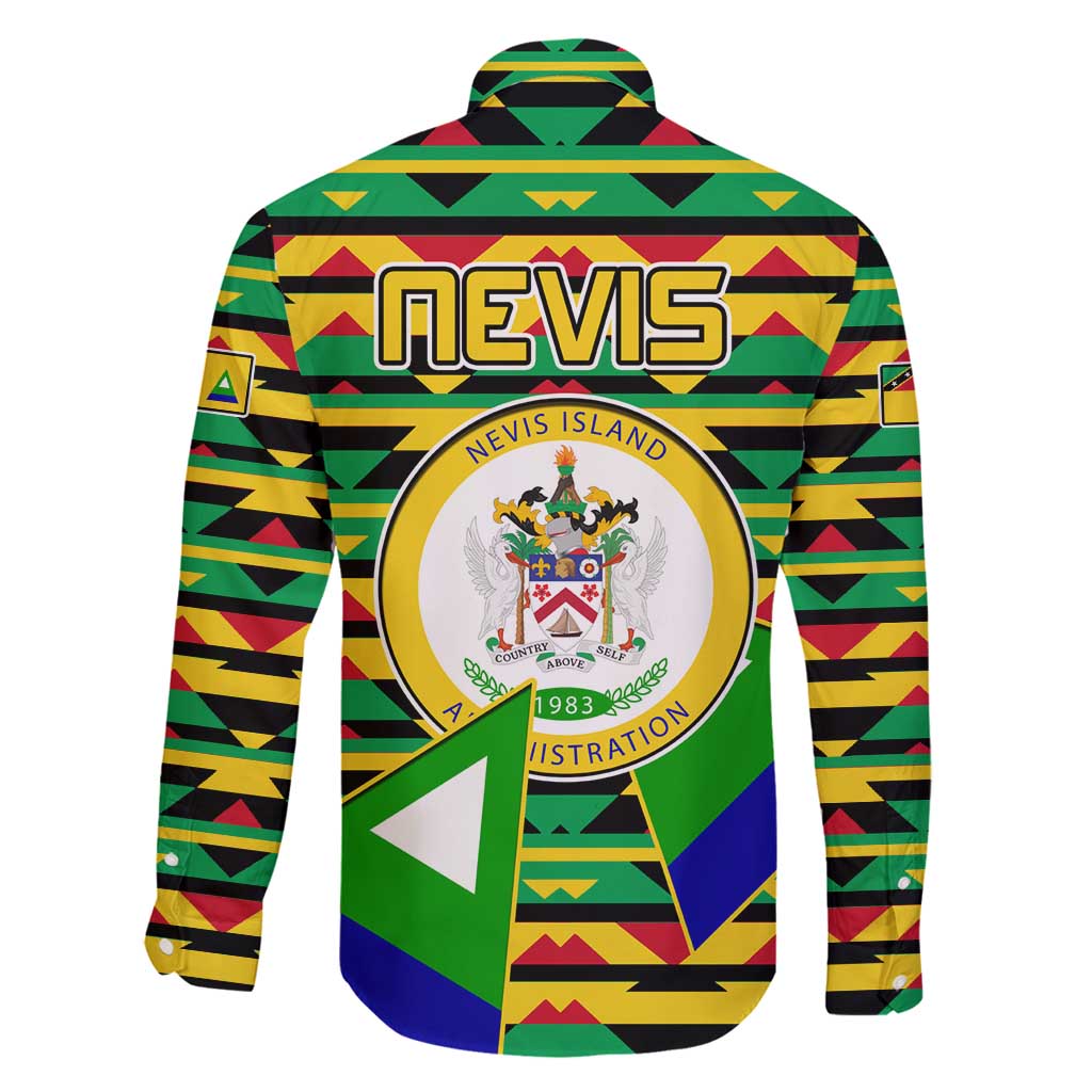Nevis in Saint Kitts and Nevis Family Matching Long Sleeve Bodycon Dress and Hawaiian Shirt Geometric Pattern and Coat of Arms - Wonder Print Shop