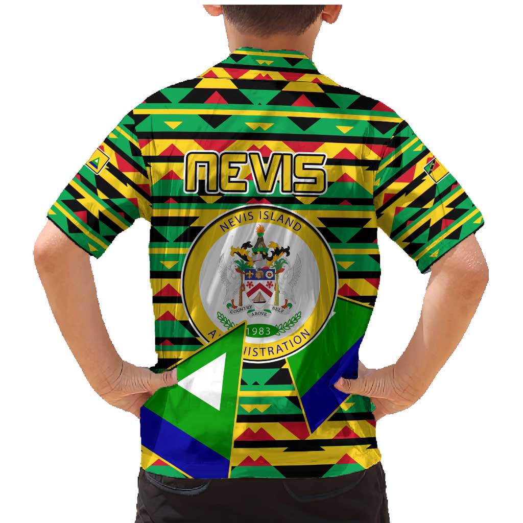 Nevis in Saint Kitts and Nevis Family Matching Mermaid Dress and Hawaiian Shirt Geometric Pattern and Coat of Arms - Wonder Print Shop