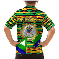 Nevis in Saint Kitts and Nevis Family Matching Mermaid Dress and Hawaiian Shirt Geometric Pattern and Coat of Arms - Wonder Print Shop