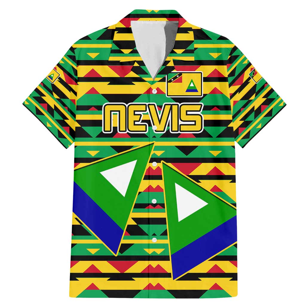 Nevis in Saint Kitts and Nevis Family Matching Mermaid Dress and Hawaiian Shirt Geometric Pattern and Coat of Arms - Wonder Print Shop
