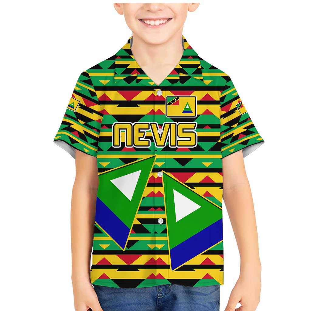 Nevis in Saint Kitts and Nevis Family Matching Mermaid Dress and Hawaiian Shirt Geometric Pattern and Coat of Arms - Wonder Print Shop