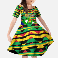 Nevis in Saint Kitts and Nevis Family Matching Off Shoulder Maxi Dress and Hawaiian Shirt Geometric Pattern and Coat of Arms - Wonder Print Shop
