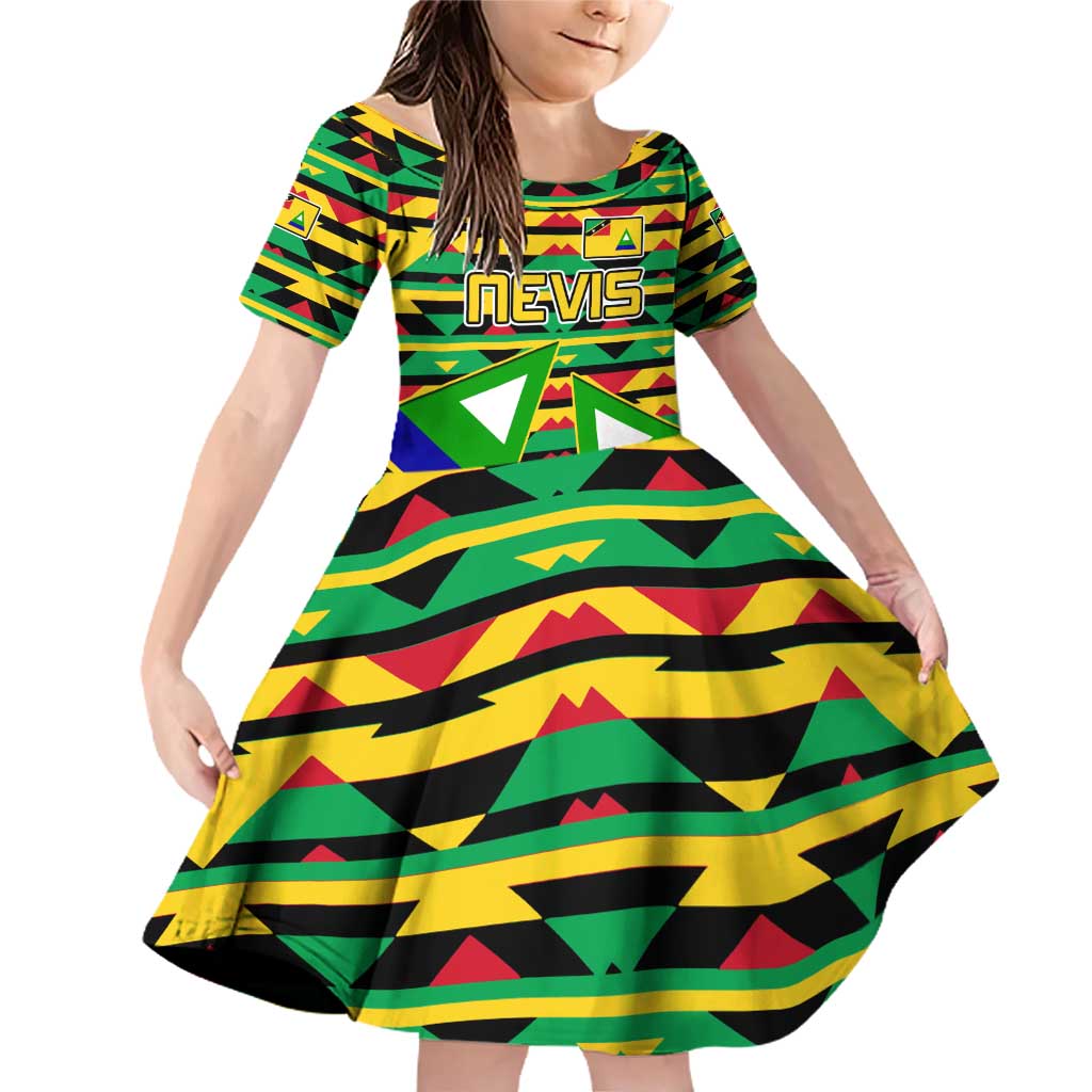 Nevis in Saint Kitts and Nevis Family Matching Off Shoulder Short Dress and Hawaiian Shirt Geometric Pattern and Coat of Arms - Wonder Print Shop