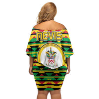 Nevis in Saint Kitts and Nevis Family Matching Off Shoulder Short Dress and Hawaiian Shirt Geometric Pattern and Coat of Arms - Wonder Print Shop