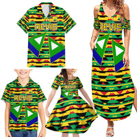 Nevis in Saint Kitts and Nevis Family Matching Summer Maxi Dress and Hawaiian Shirt Geometric Pattern and Coat of Arms - Wonder Print Shop