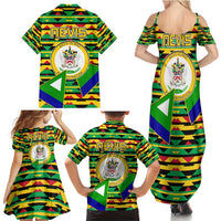Nevis in Saint Kitts and Nevis Family Matching Summer Maxi Dress and Hawaiian Shirt Geometric Pattern and Coat of Arms - Wonder Print Shop