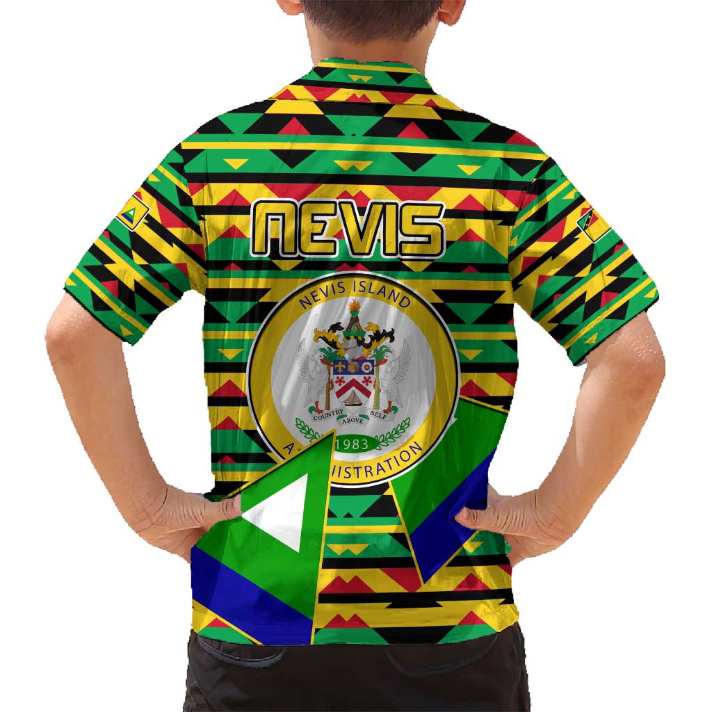 Nevis in Saint Kitts and Nevis Family Matching Tank Maxi Dress and Hawaiian Shirt Geometric Pattern and Coat of Arms - Wonder Print Shop