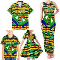 Nevis in Saint Kitts and Nevis Family Matching Tank Maxi Dress and Hawaiian Shirt Geometric Pattern and Coat of Arms - Wonder Print Shop