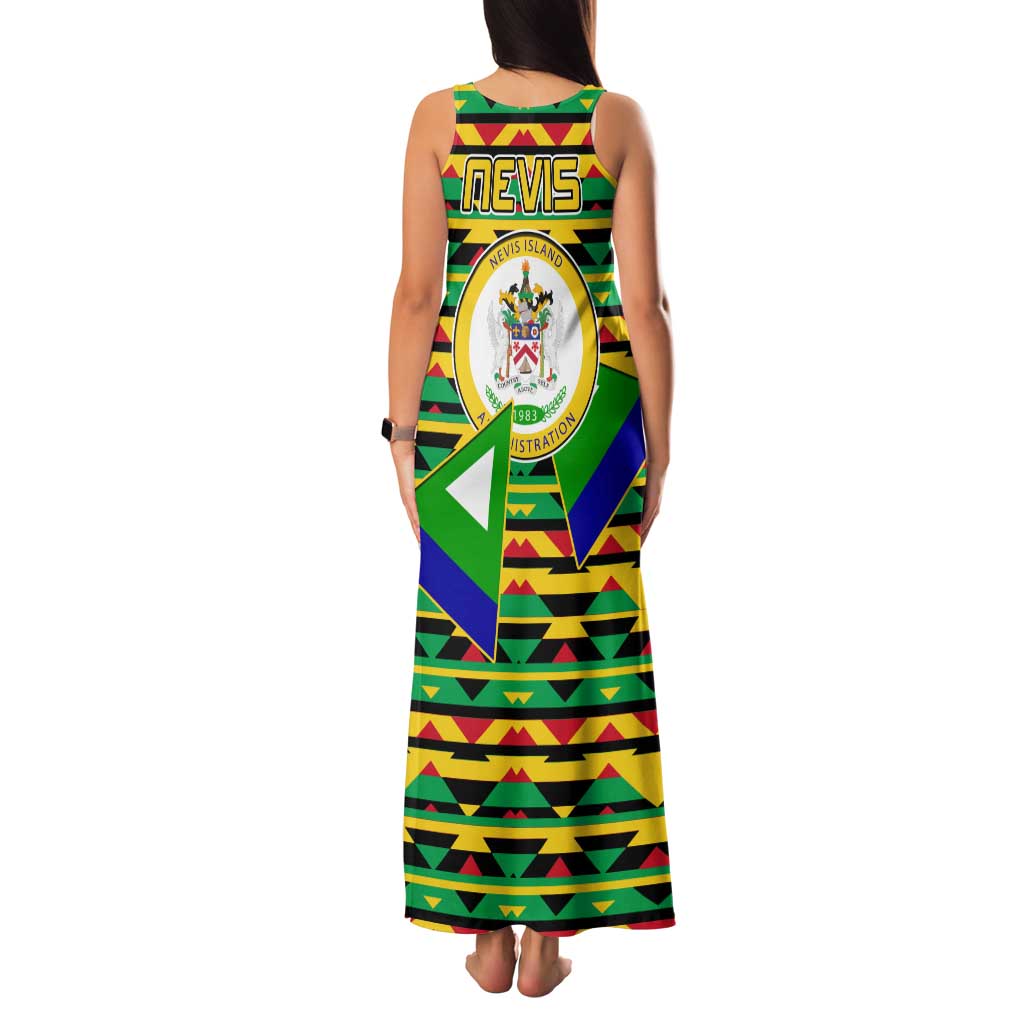 Nevis in Saint Kitts and Nevis Family Matching Tank Maxi Dress and Hawaiian Shirt Geometric Pattern and Coat of Arms - Wonder Print Shop