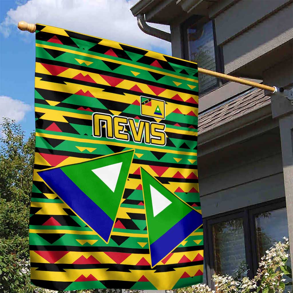 Nevis in Saint Kitts and Nevis Garden Flag Geometric Pattern and Coat of Arms - Wonder Print Shop
