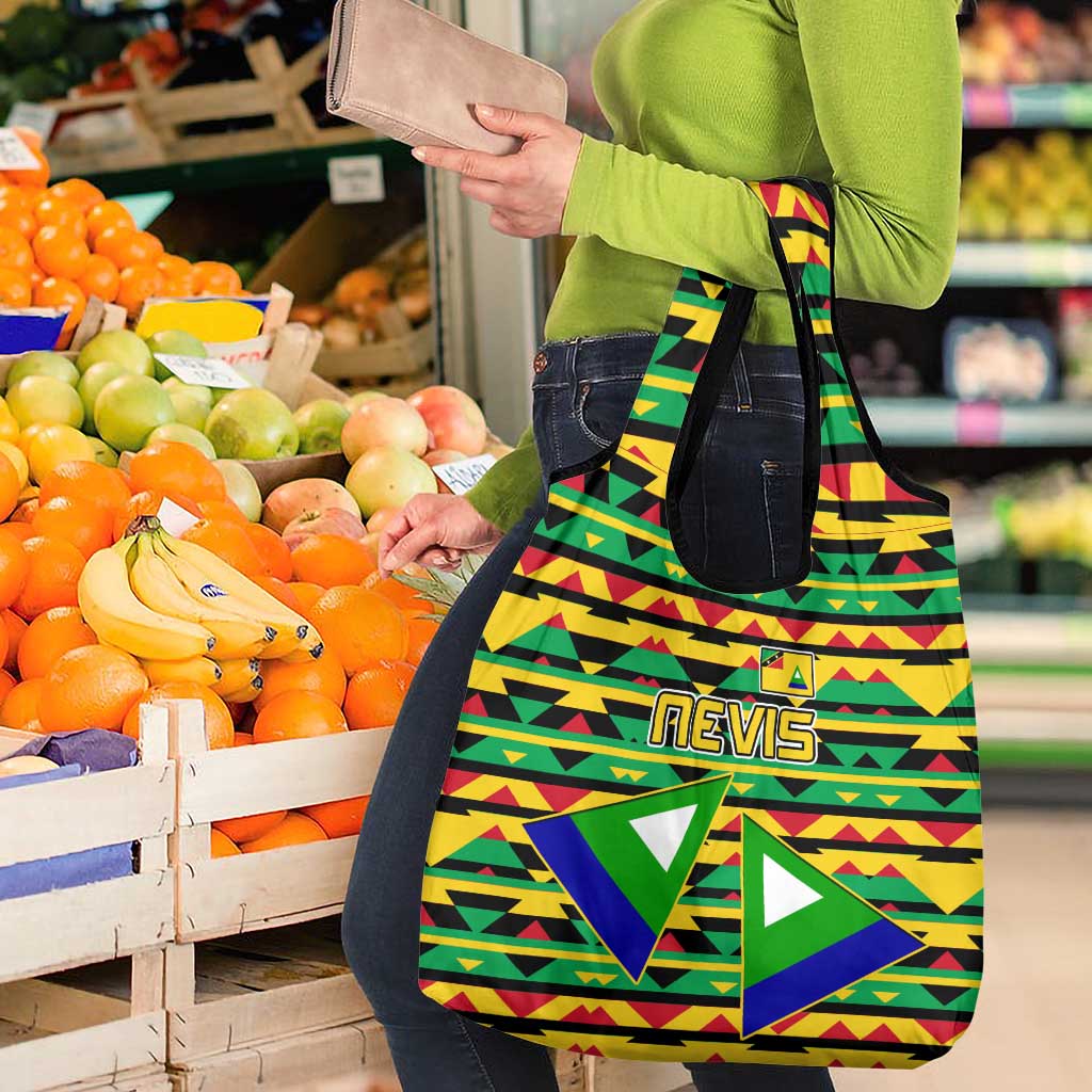 Nevis in Saint Kitts and Nevis Grocery Bag Geometric Pattern and Coat of Arms - Wonder Print Shop