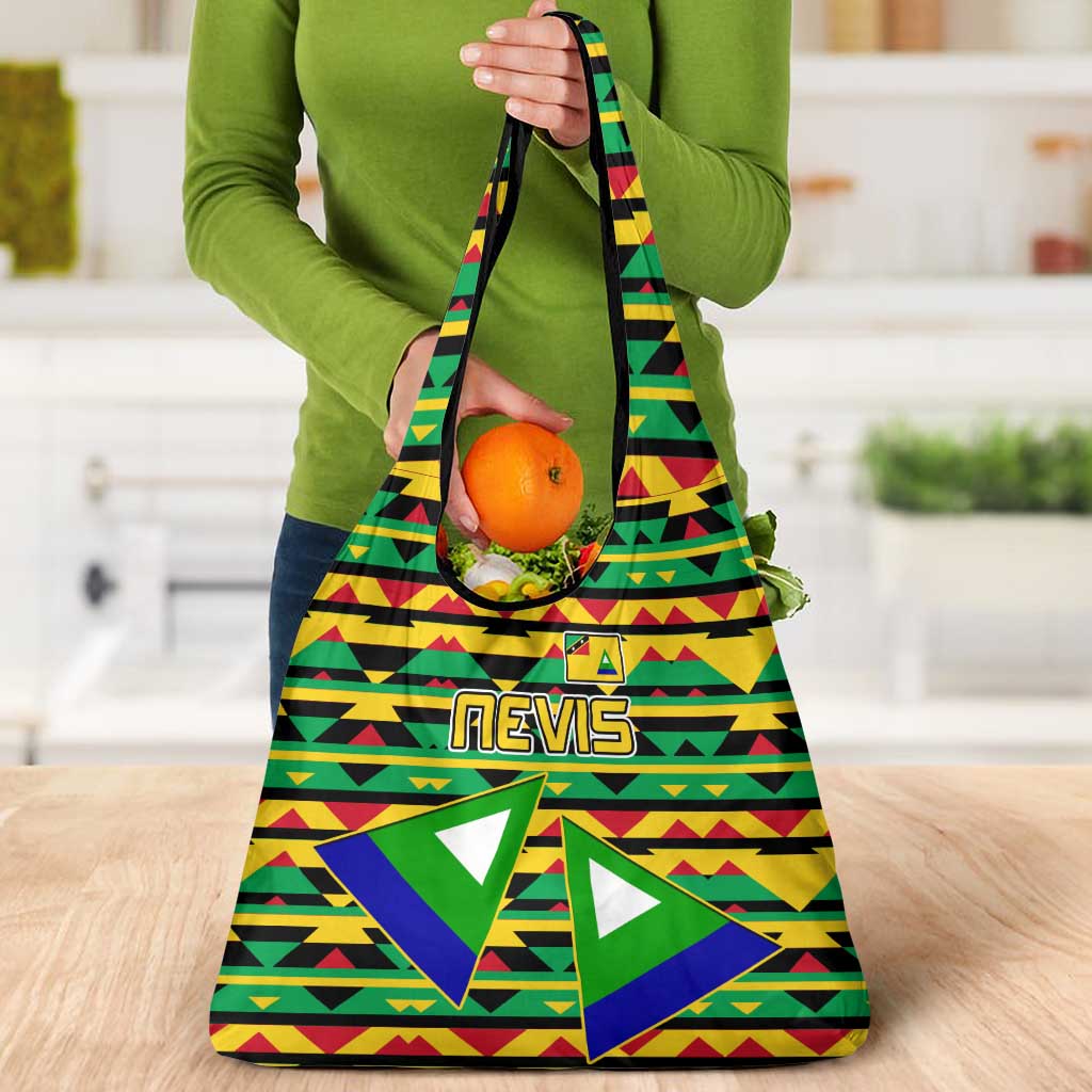Nevis in Saint Kitts and Nevis Grocery Bag Geometric Pattern and Coat of Arms - Wonder Print Shop