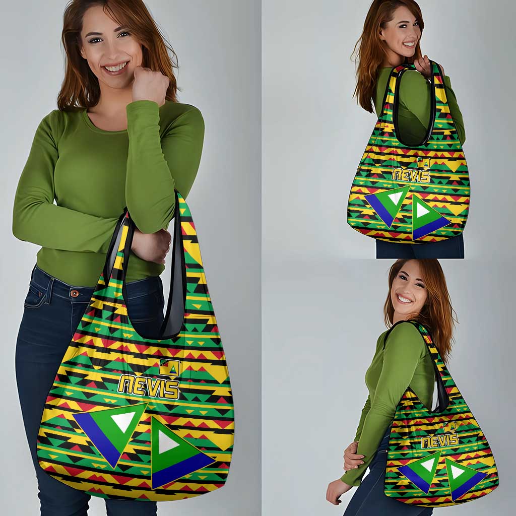 Nevis in Saint Kitts and Nevis Grocery Bag Geometric Pattern and Coat of Arms - Wonder Print Shop