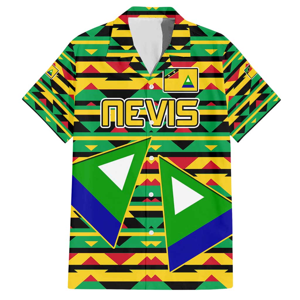 Nevis in Saint Kitts and Nevis Hawaiian Shirt Geometric Pattern and Coat of Arms - Wonder Print Shop