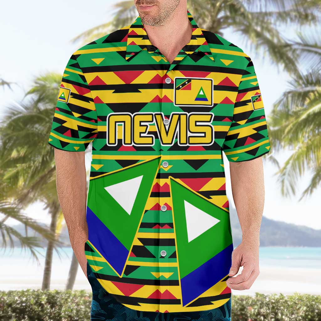 Nevis in Saint Kitts and Nevis Hawaiian Shirt Geometric Pattern and Coat of Arms - Wonder Print Shop