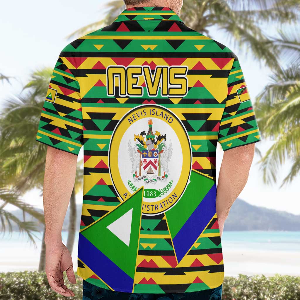 Nevis in Saint Kitts and Nevis Hawaiian Shirt Geometric Pattern and Coat of Arms - Wonder Print Shop