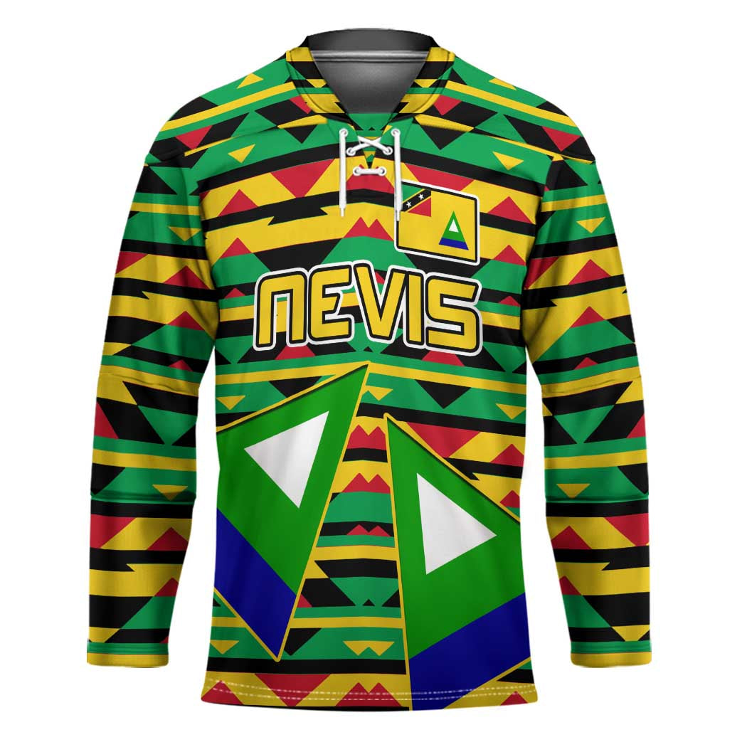 Nevis in Saint Kitts and Nevis Hockey Jersey Geometric Pattern and Coat of Arms - Wonder Print Shop