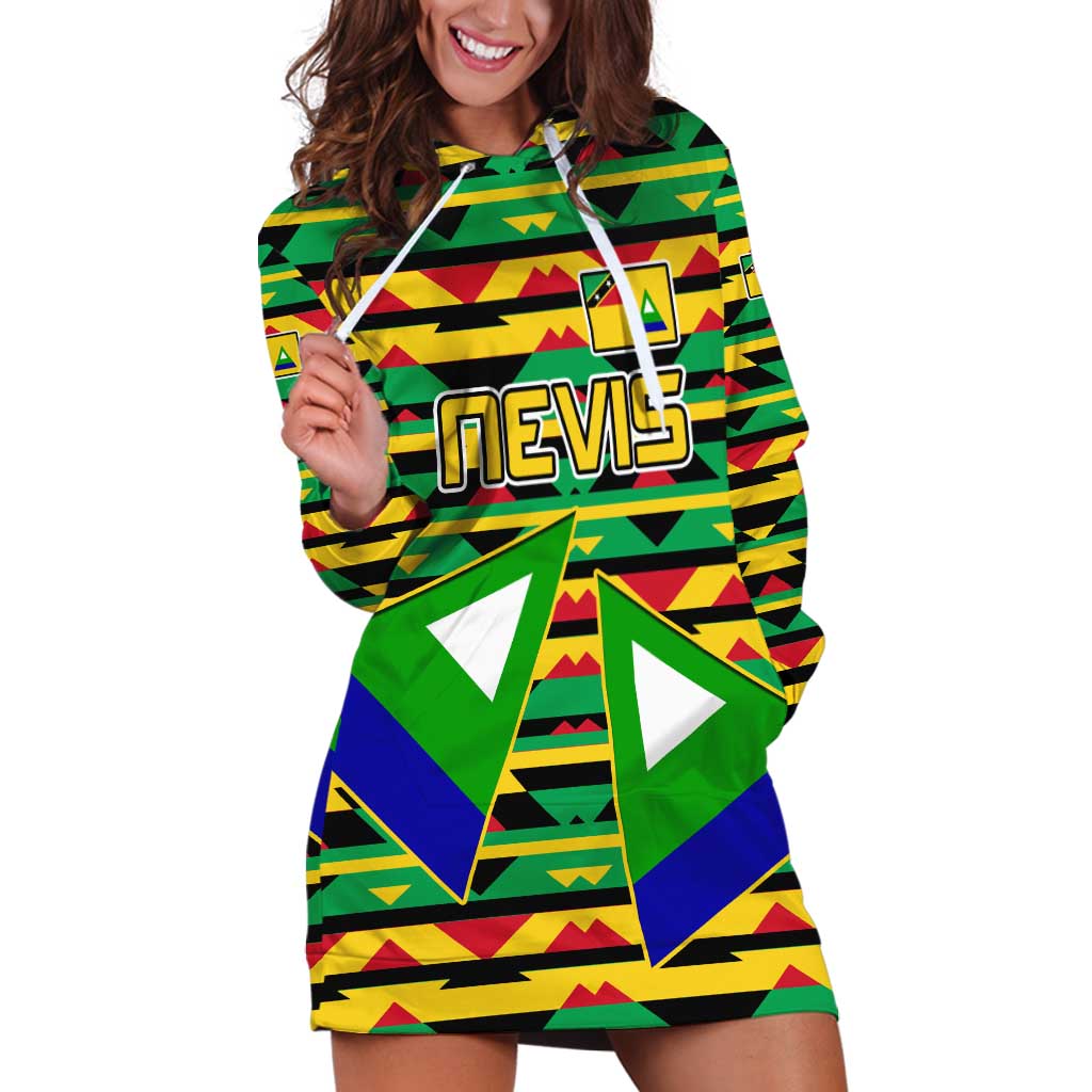 Nevis in Saint Kitts and Nevis Hoodie Dress Geometric Pattern and Coat of Arms - Wonder Print Shop