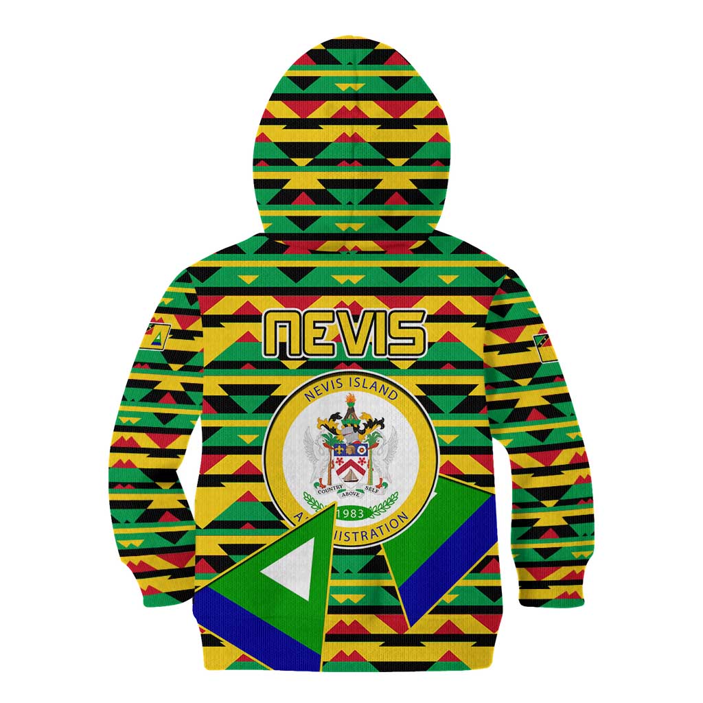 Nevis in Saint Kitts and Nevis Kid Hoodie Geometric Pattern and Coat of Arms - Wonder Print Shop