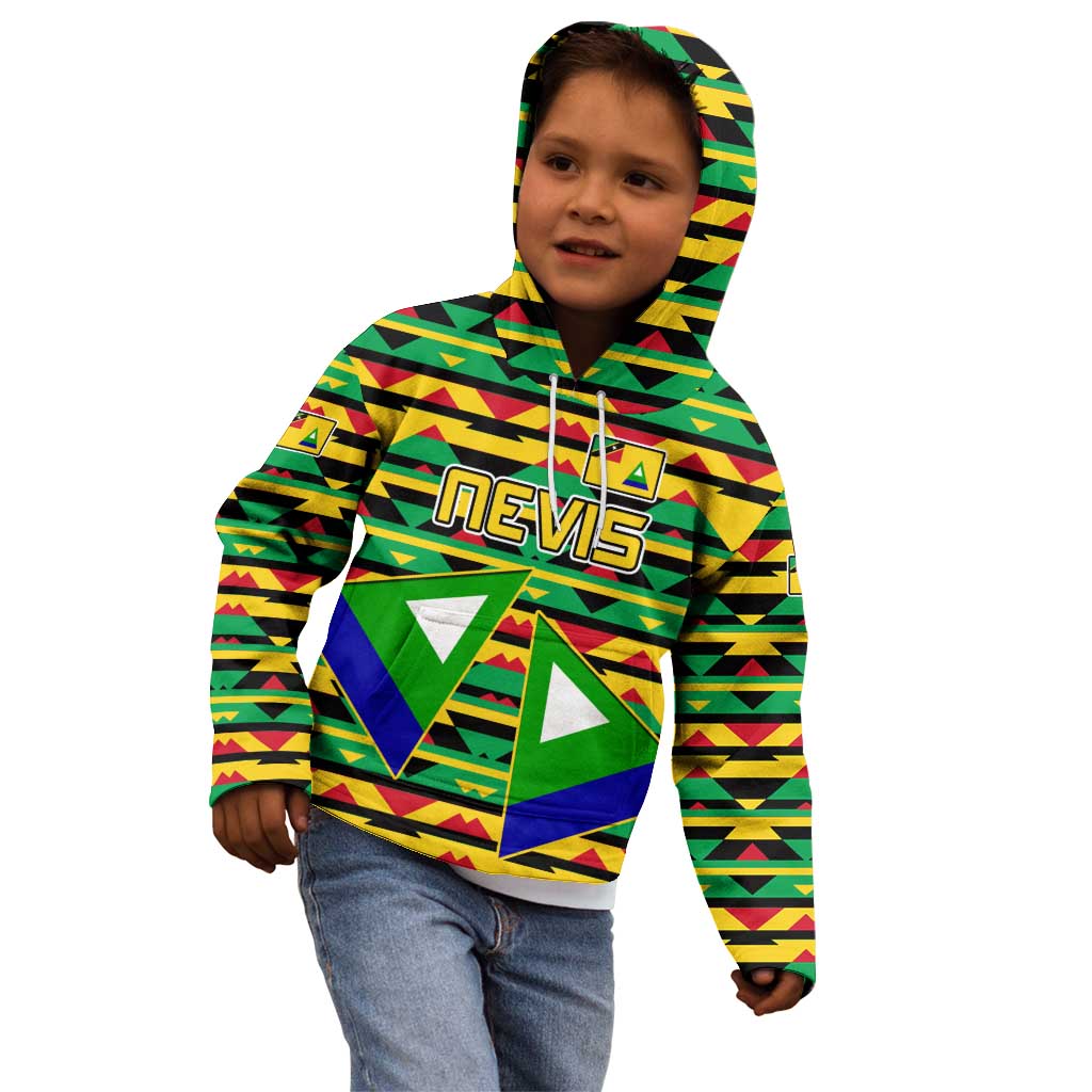 Nevis in Saint Kitts and Nevis Kid Hoodie Geometric Pattern and Coat of Arms - Wonder Print Shop