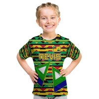 Nevis in Saint Kitts and Nevis Kid T Shirt Geometric Pattern and Coat of Arms - Wonder Print Shop