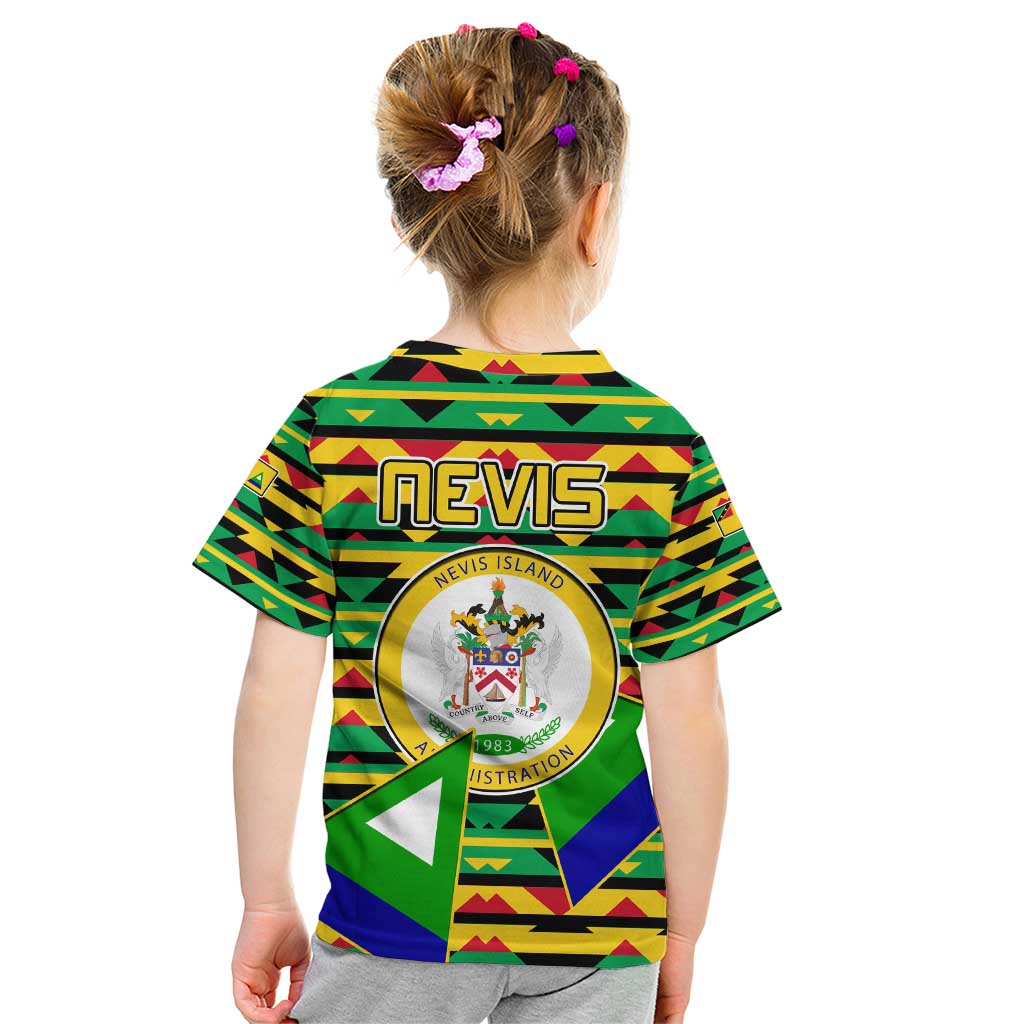 Nevis in Saint Kitts and Nevis Kid T Shirt Geometric Pattern and Coat of Arms - Wonder Print Shop