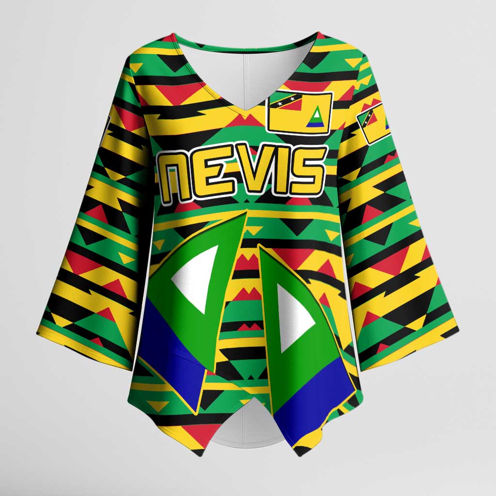 Nevis in Saint Kitts and Nevis Kimono Sleeve Blouse Geometric Pattern and Coat of Arms - Wonder Print Shop
