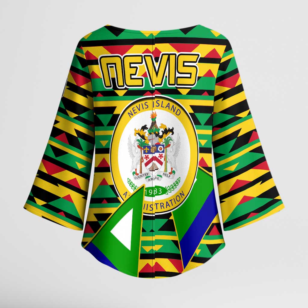 Nevis in Saint Kitts and Nevis Kimono Sleeve Blouse Geometric Pattern and Coat of Arms - Wonder Print Shop