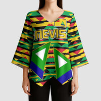Nevis in Saint Kitts and Nevis Kimono Sleeve Blouse Geometric Pattern and Coat of Arms - Wonder Print Shop
