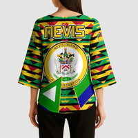 Nevis in Saint Kitts and Nevis Kimono Sleeve Blouse Geometric Pattern and Coat of Arms - Wonder Print Shop