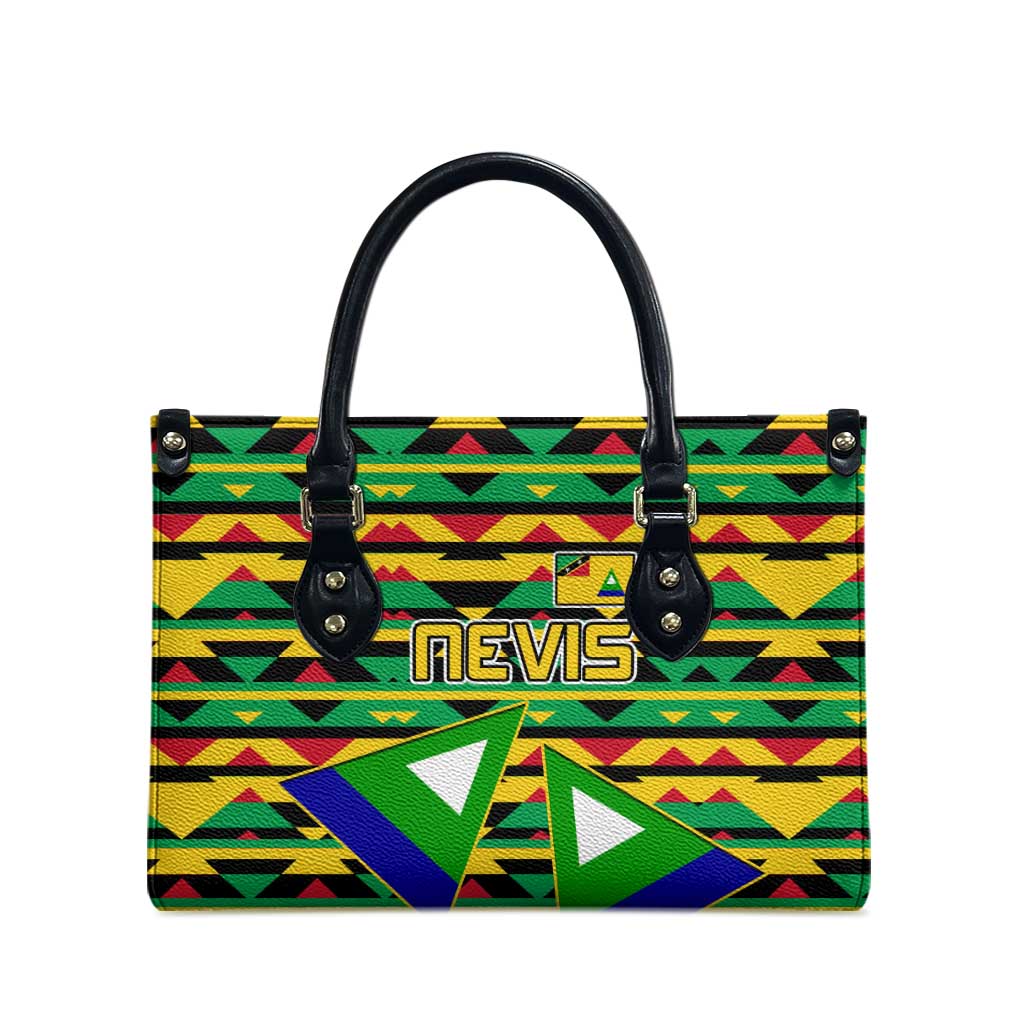 Nevis in Saint Kitts and Nevis Leather Bag Geometric Pattern and Coat of Arms - Wonder Print Shop