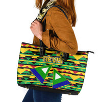 Nevis in Saint Kitts and Nevis Leather Tote Bag Geometric Pattern and Coat of Arms - Wonder Print Shop