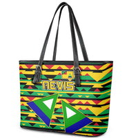 Nevis in Saint Kitts and Nevis Leather Tote Bag Geometric Pattern and Coat of Arms - Wonder Print Shop