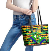 Nevis in Saint Kitts and Nevis Leather Tote Bag Geometric Pattern and Coat of Arms - Wonder Print Shop