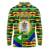 Nevis in Saint Kitts and Nevis Long Sleeve Polo Shirt Geometric Pattern and Coat of Arms - Wonder Print Shop