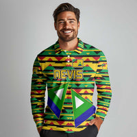 Nevis in Saint Kitts and Nevis Long Sleeve Polo Shirt Geometric Pattern and Coat of Arms - Wonder Print Shop