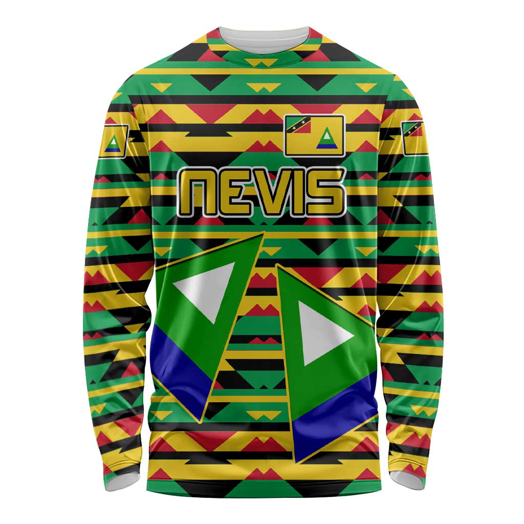 Nevis in Saint Kitts and Nevis Long Sleeve Shirt Geometric Pattern and Coat of Arms - Wonder Print Shop