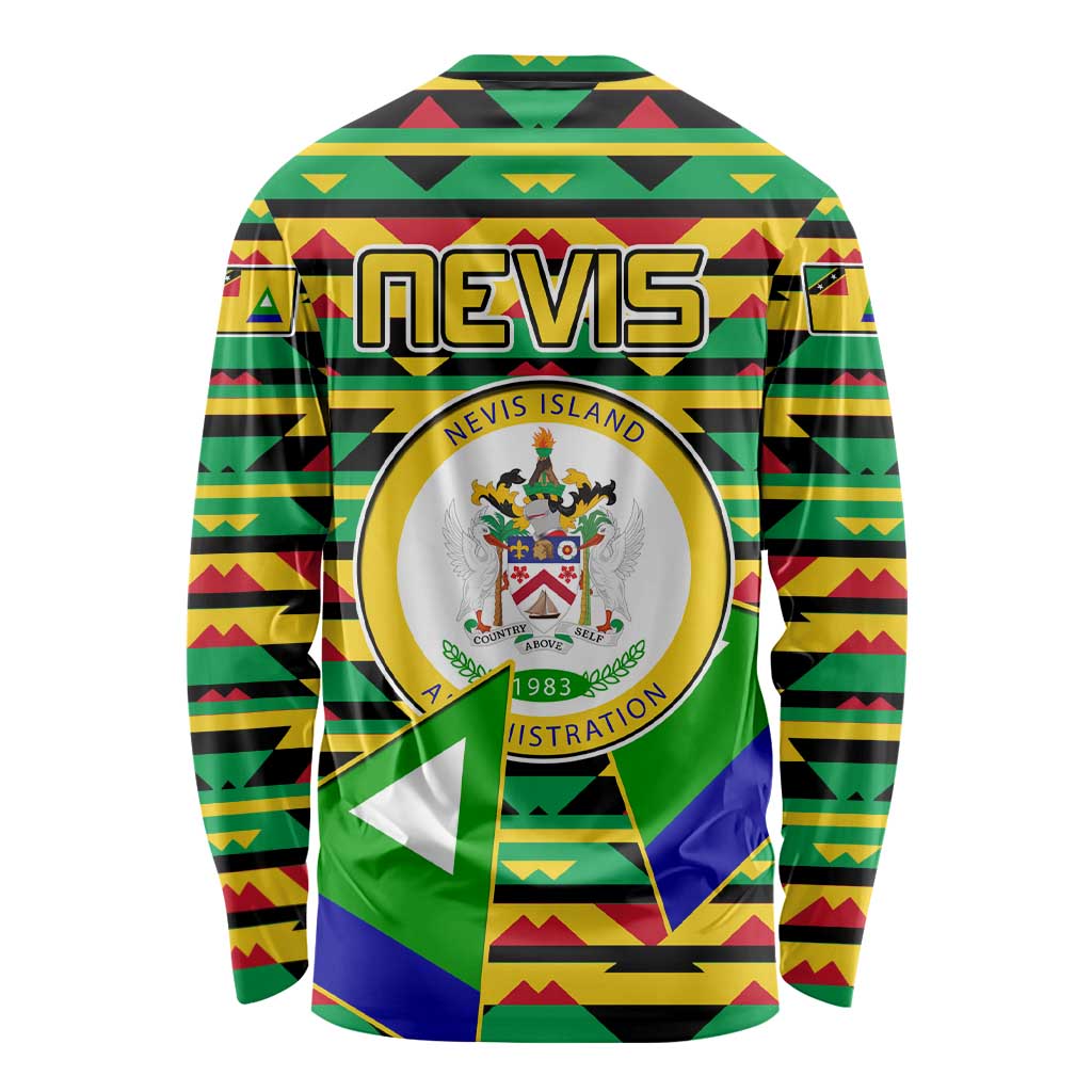 Nevis in Saint Kitts and Nevis Long Sleeve Shirt Geometric Pattern and Coat of Arms - Wonder Print Shop
