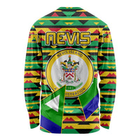 Nevis in Saint Kitts and Nevis Long Sleeve Shirt Geometric Pattern and Coat of Arms - Wonder Print Shop