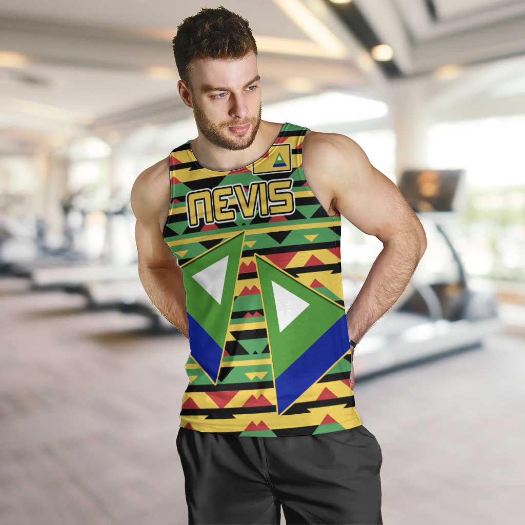 Nevis in Saint Kitts and Nevis Men Tank Top Geometric Pattern and Coat of Arms - Wonder Print Shop