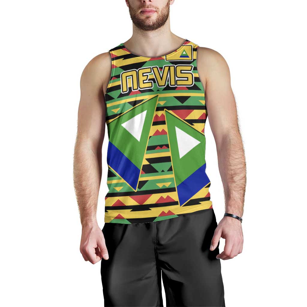 Nevis in Saint Kitts and Nevis Men Tank Top Geometric Pattern and Coat of Arms - Wonder Print Shop