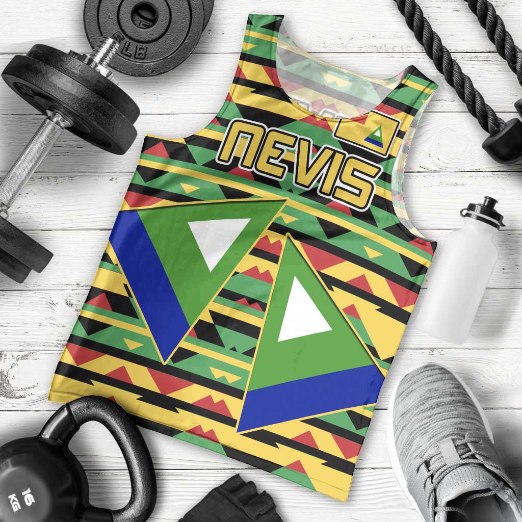 Nevis in Saint Kitts and Nevis Men Tank Top Geometric Pattern and Coat of Arms - Wonder Print Shop
