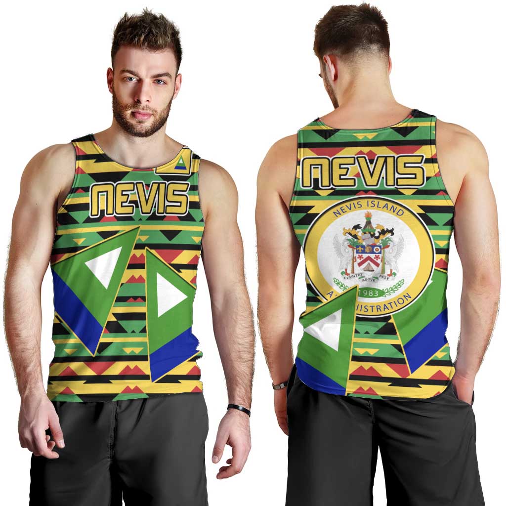 Nevis in Saint Kitts and Nevis Men Tank Top Geometric Pattern and Coat of Arms - Wonder Print Shop