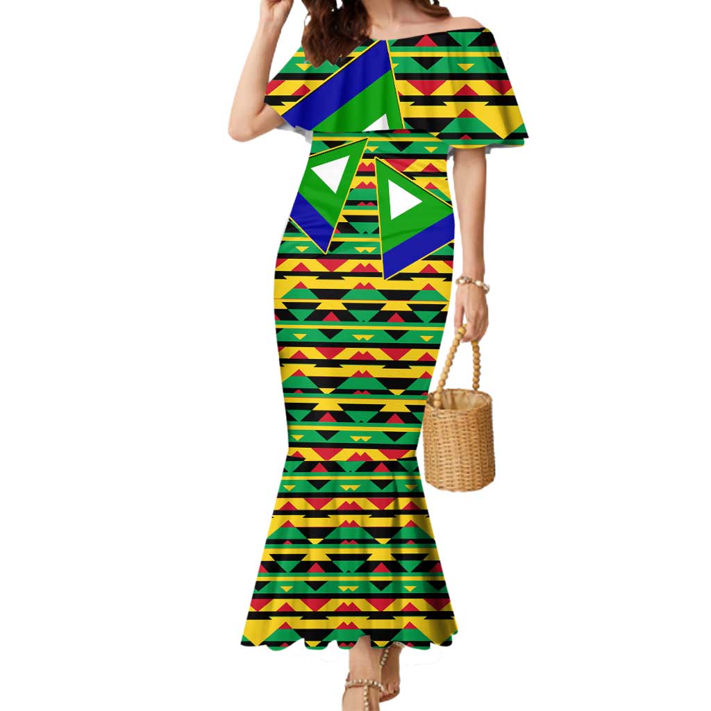 Nevis in Saint Kitts and Nevis Mermaid Dress Geometric Pattern and Coat of Arms - Wonder Print Shop